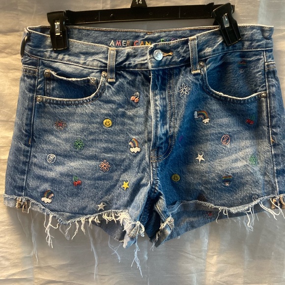 American Eagle Outfitters Pants - American Eagle Outfitters Distressed Denim Shorts with Colorful Embroidery